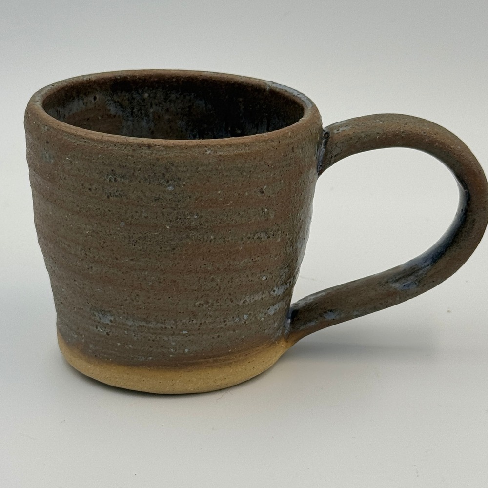 S Coca Studio Pottery Mug Handcrafted Brown Blue Glazed Stoneware Signed Rustic